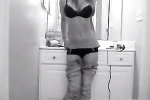 My hubby recorded a cute non-professional slim cam dirty slut wife dancing for him