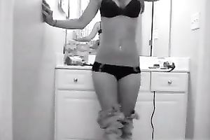 My hubby recorded a cute non-professional slim cam dirty slut wife dancing for him