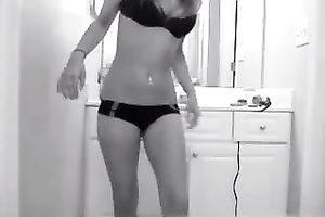 My hubby recorded a cute non-professional slim cam dirty slut wife dancing for him