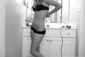 My hubby recorded a cute non-professional slim cam dirty slut wife dancing for him