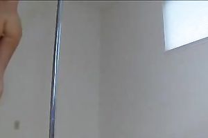 Hot golden-haired skank dances on the pole and plugs her butthole