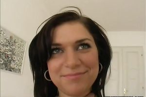 Slim brunette hair shows her consummate body and gives head to her BF