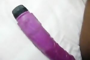 Cute black babe of mine likes when I assist her to fuck her slit with toy