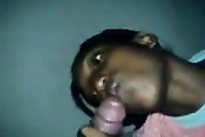 Black cheap wench was busy with engulfing my buddy's meaty dark cock