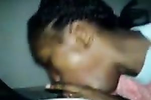 Black cheap wench was busy with engulfing my buddy's meaty dark cock