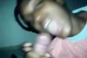 Black cheap wench was busy with engulfing my buddy's meaty dark cock