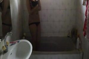 All natural dilettante Desi brunette hair takes a shower and flashes her intimate parts