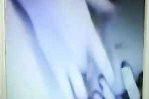 Palatable dark brown legal age teenager fingers her bald cunny for me