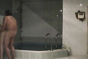 Skinny blond whore enjoys rear banging with me in a sauna