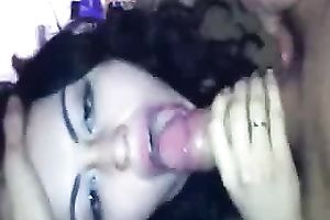 Dark haired beauty with red lips was blowing my buddy's powerful charming shlong