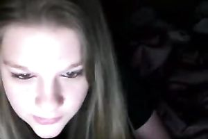 My golden-haired eighteen yo gf flirts with me on cam and plays with vibrator