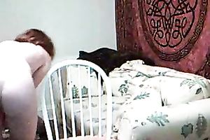 My friend's unattractive titless floozy acts wild and masturbates with sextoy