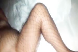 Wearing dark fishnet stuff fat girl receives teased with a sex-toy