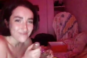 Raven haired astonishing cam hottie was playing with her man's jock