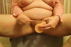 Mature white fat slut plugged a biggest marital-device into her muff