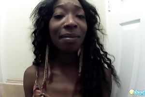 Playful and sexually excited dark honey eats white 10-Pounder on POV home video