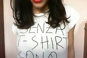 Cute white dark brown Dorothy on livecam flashing milk cans