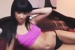 Filthy and slender brunette hair skank shows off her body