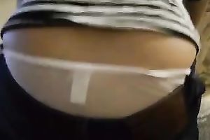 Hot hottie with admirable ass wearing hawt pants sits on her bf's lap