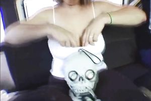 Chunky older slutwife shows off her massive rack in bangbus