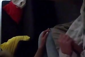 Cute girlfriend grabs my weenie and gives me quick tugjob