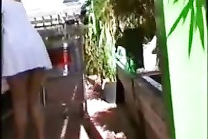 Wife in airy summer costume flashes her wazoo at the florist shop