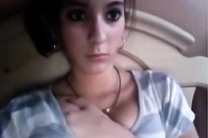 Hot legal age teenager brunette hair doxy on livecam flashing her diminutive bawdy cleft