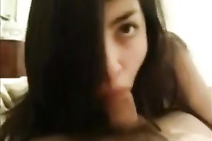 Awesome brunette hair legal age teenager enjoys engulfing my friend's penis in POV movie