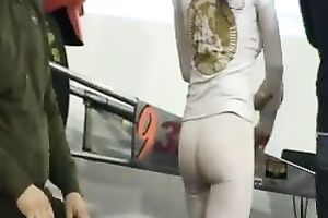 Hot and hawt dark brown cover model in constricted white outfit