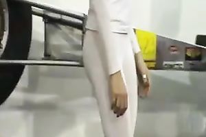 Hot and hawt dark brown cover model in constricted white outfit