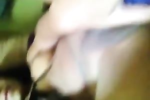 Awesome dark brown bimbo drills her cum-hole with a sex tool