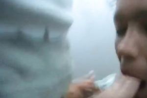 Dirty smelly brunette hair sex pot attacked stinky rod of casual passer-by at sidewalk