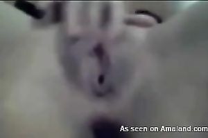 Brunette housewife shows her fur pie closeup on livecam vid