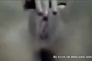 Brunette housewife shows her fur pie closeup on livecam vid