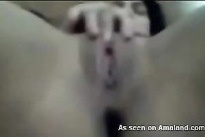 Brunette housewife shows her fur pie closeup on livecam vid