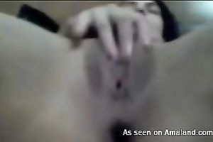 Brunette housewife shows her fur pie closeup on livecam vid