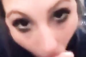 Brunette nympho sucked my friend's lollicock like a greedy doxy