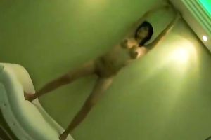 Busty skanky brunette hair girlfriend dances on bed all in nature's garb