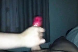 Girlfriend puts a fuck-rubber on my large dick in advance of giving cook jerking