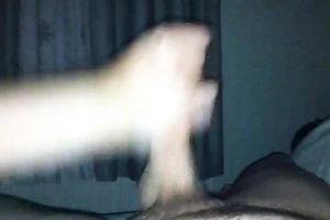 Girlfriend puts a fuck-rubber on my large dick in advance of giving cook jerking
