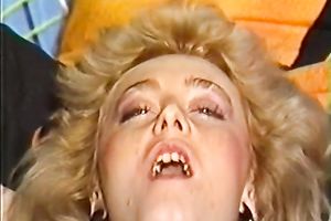 Dirty blond floozy with a fuck me face receives her wet crack worked over