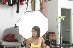 Seductive short haired non-professional Indian brunette hair playgirl positions on camera