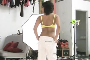 Seductive short haired non-professional Indian brunette hair playgirl positions on camera