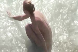 Blonde non-professional white white wife with her boyfriend spied on the beach