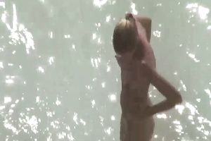 Blonde non-professional white white wife with her boyfriend spied on the beach