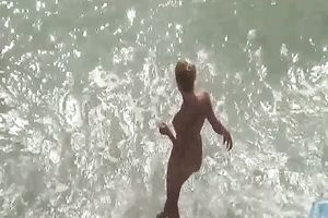 Blonde non-professional white white wife with her boyfriend spied on the beach