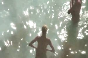 Blonde non-professional white white wife with her boyfriend spied on the beach