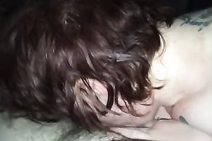 Chubby short-haired milf shows her cock-sucking skills to me