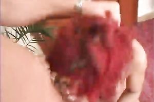 Trashy redhead vixen takes mouthful after engulfing moist penis