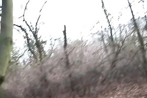 Pale skinned non-professional sweetheart plays with her pink cum-hole outdoor